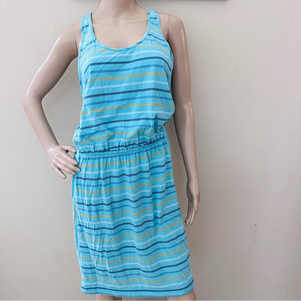 Patagonia Striped Midi Dress in Blue and Yellow Organic Cotton